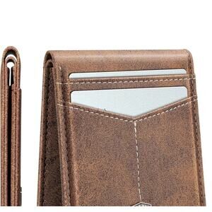 GSOIAX Slim Brown Wallet Men’s Rfid Blocking Carbon Fiber Wallets Xtra Slots